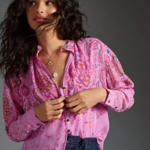 Anthropologie/Pilcro TAVI BUTTONDOWN BLOUSE IN PINK - Sz. L